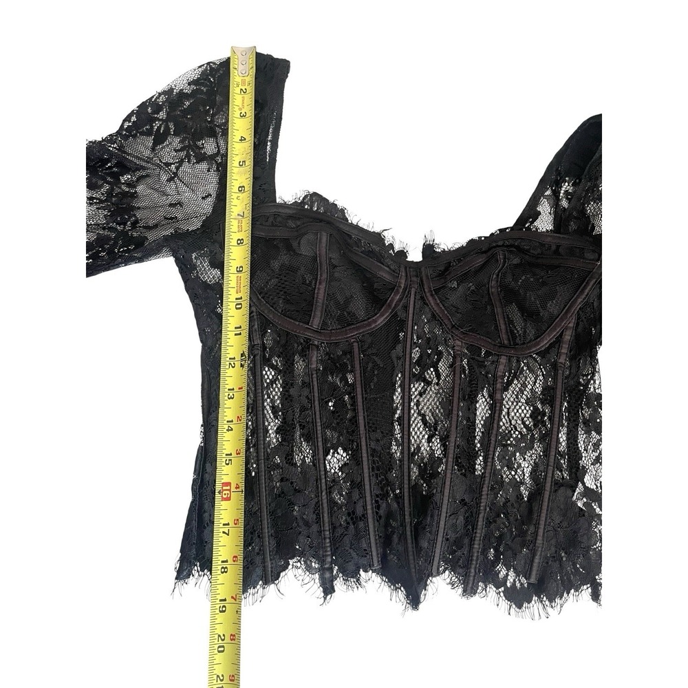 Black Sheer Lace Corset Top Boned Bustier Gothic Coquette Witchy Fairy Grunge M - Picture 13 of 13